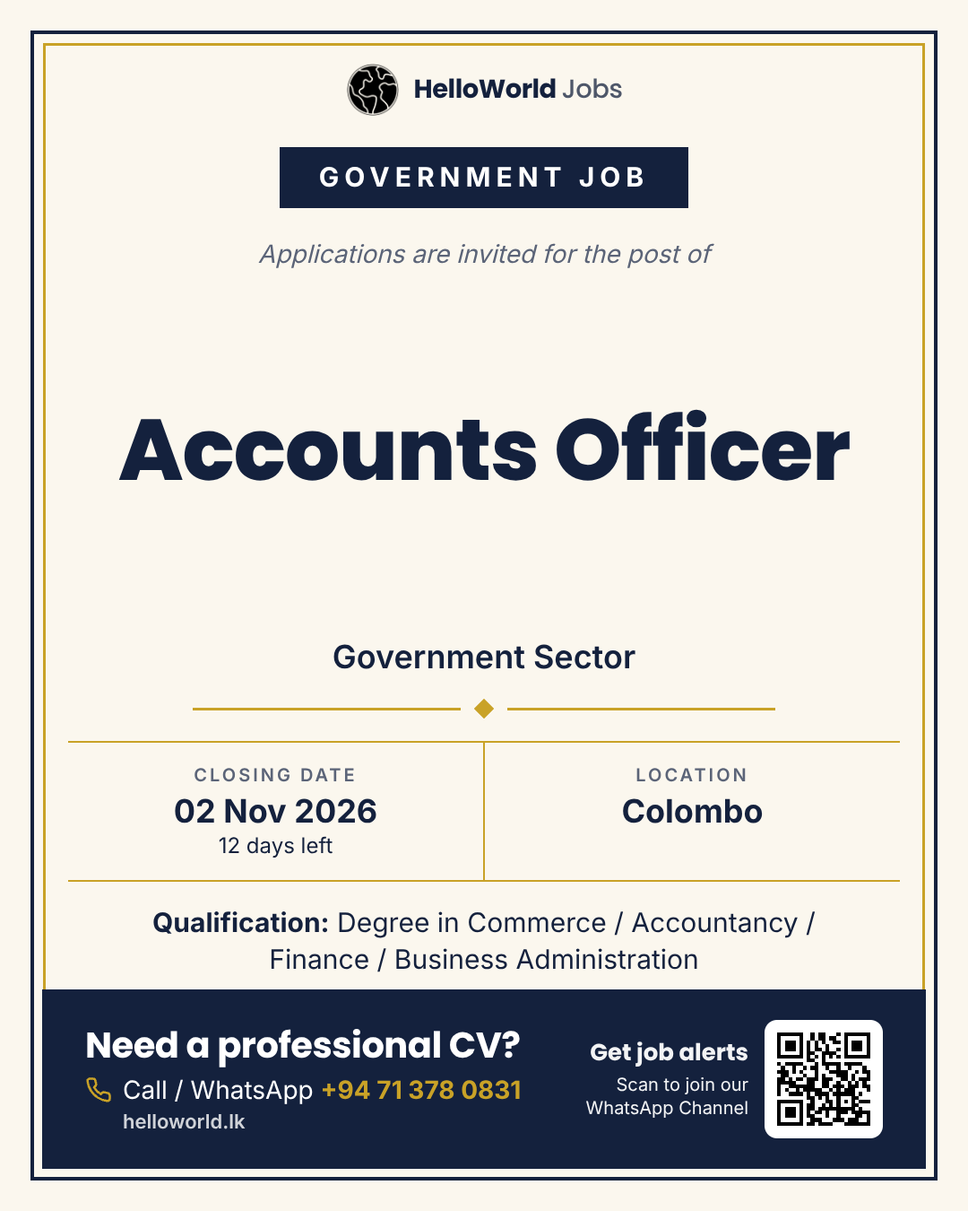 Accounts Officer at Government Sector job card