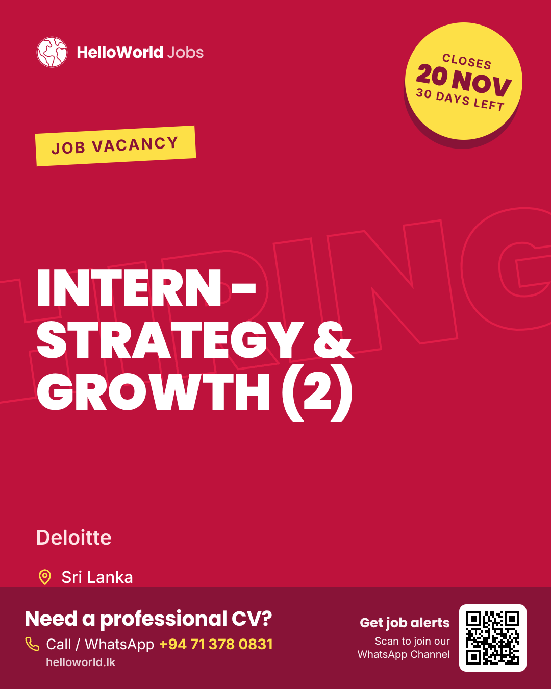 Intern - Strategy & Growth (2) at Deloitte job card