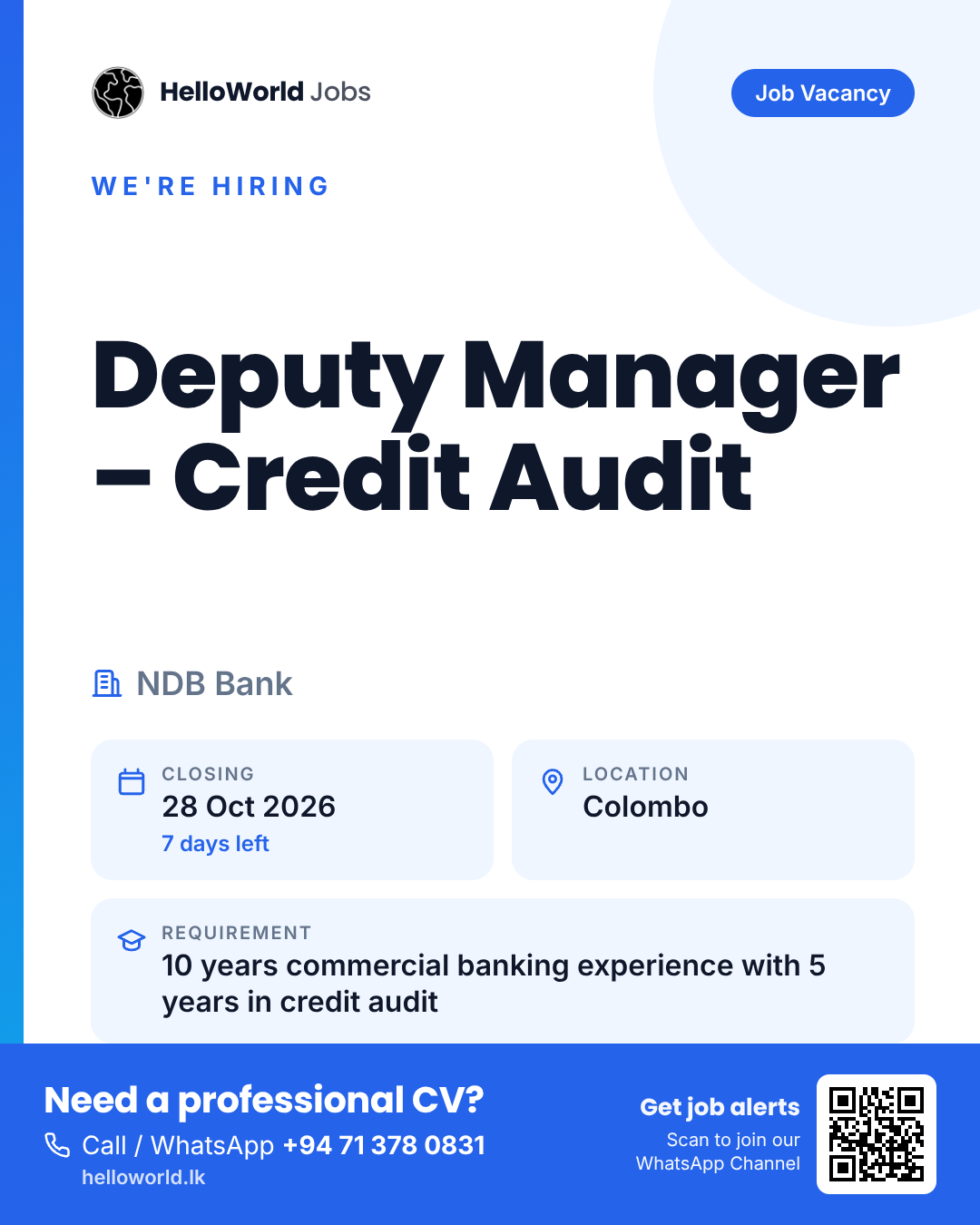 Deputy Manager – Credit Audit at NDB Bank job card