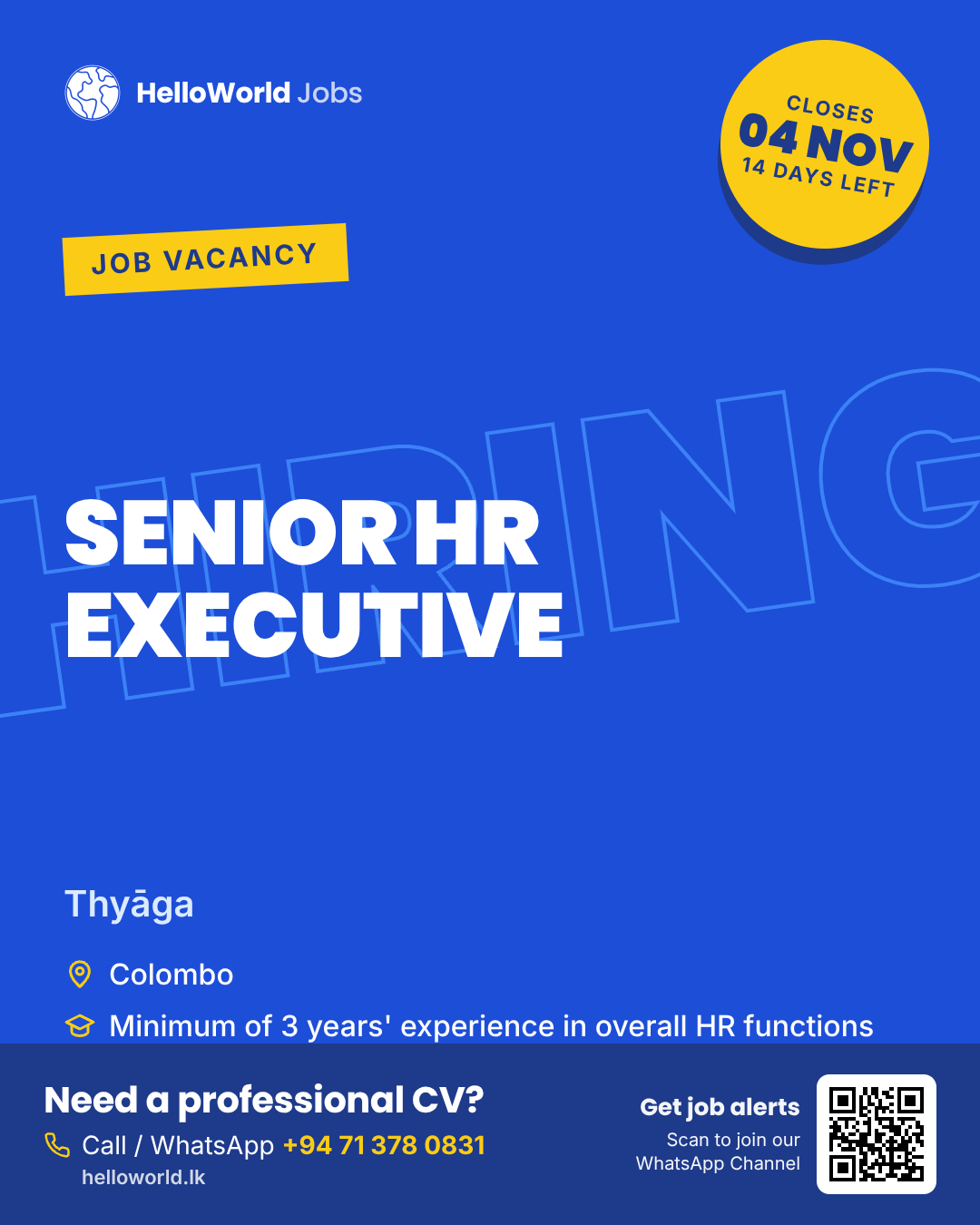 Senior HR Executive at Thyāga job card